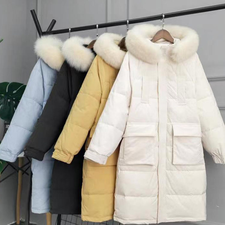 Semma winter Korean version loose white duck down large hair collar down jacket women's medium long high-end coat wholesale supply