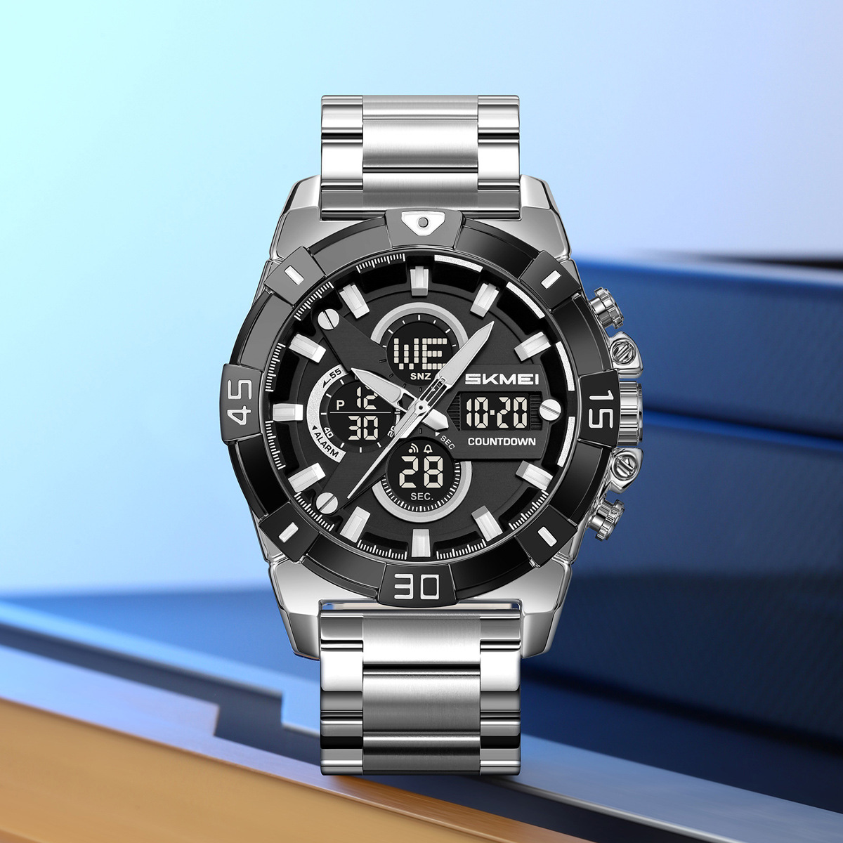 Ums Outdoor Sports Electronic Watch Steel Belt Dual Display Multi-Function Waterproof Watch Cross-Border Foreign Trade Watch Wholesaler