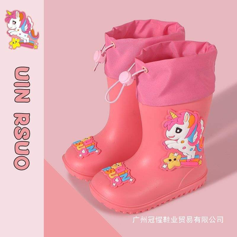 儿童雨靴女童男童小童幼儿园防水束口卡通可爱独角兽棉套内胆拆卸