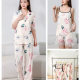 Rose Flower Pajamas Four-piece Set Ice Silk Ink Painting Home Clothes Loose Women's Blossom suit Bamboo Leaf Four-piece Set