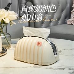 クリームスタイルシェルバッグティッシュボックスライト高級ティッシュボックス学生寮デスクトップコーヒーテーブルダイニングリビングルームスプリングブラケット