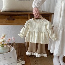 女宝宝套装春季2025新款婴儿童洋气碎花娃娃衫阔腿裤子两件套春装