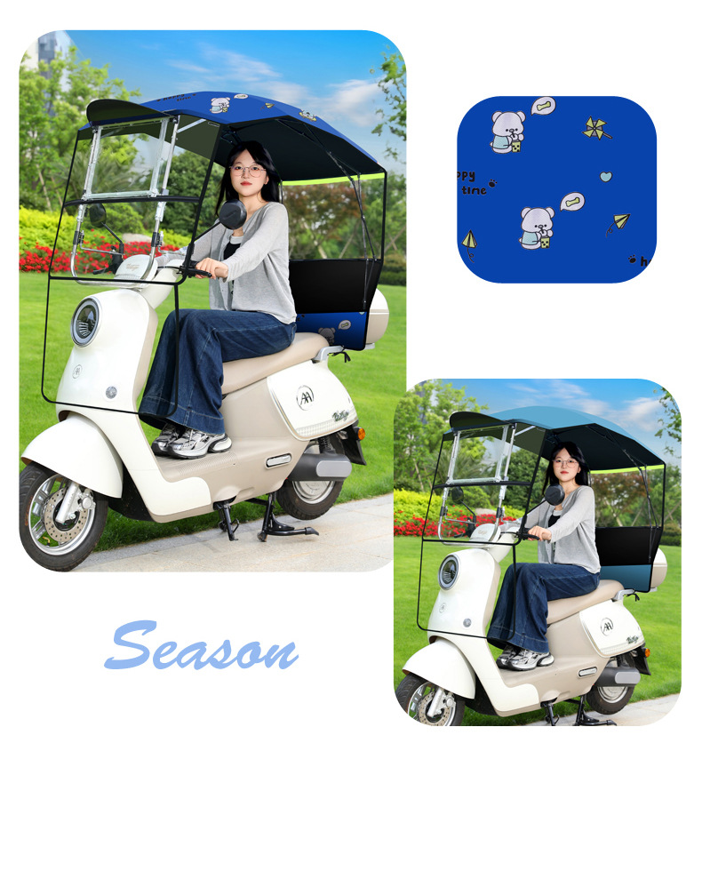 New model of electric vehicle rain canopy, retractable and foldable, windproof cover for electric bikes, motorcycle sunshade, rain protection canopy