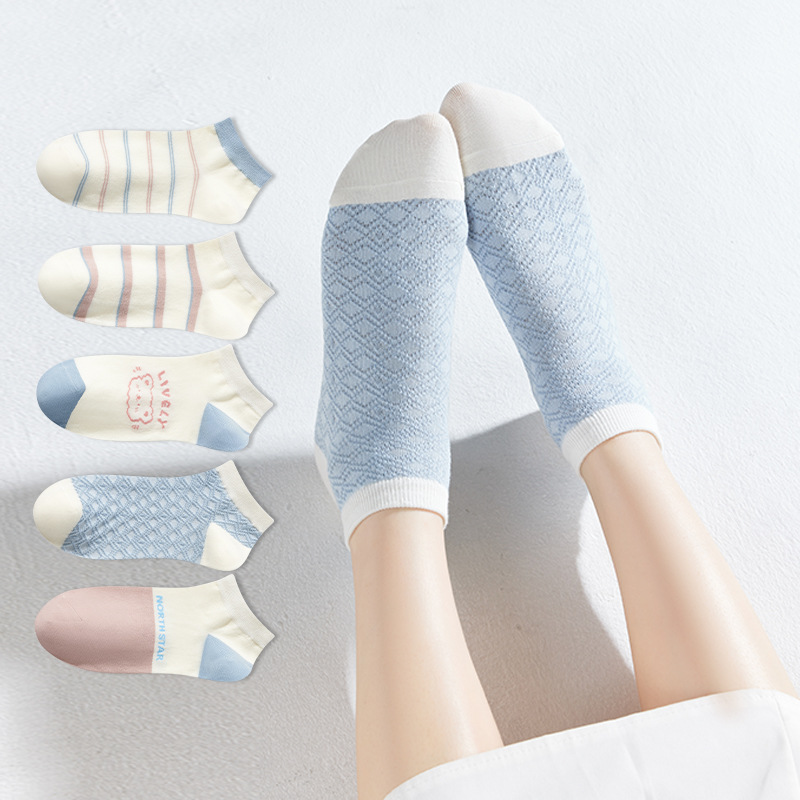 Nuevos calcetines de mujer de aspecto alto de estilo japonés de primavera y verano de algodón transpirable absorbente de sudor suave bajo-top Calcetines Bajos calcetines de mujer
