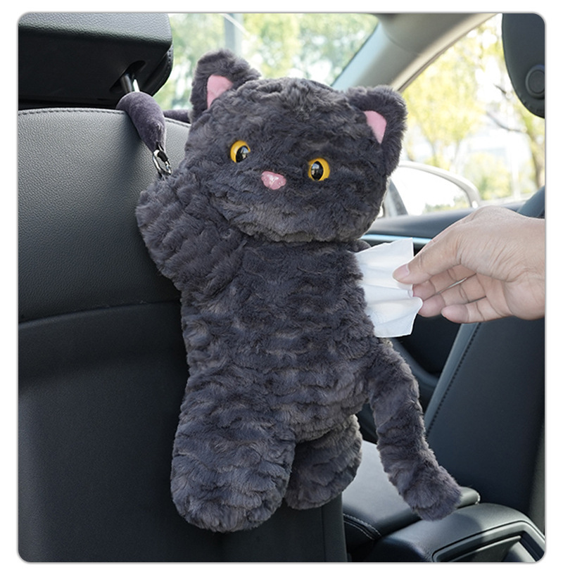 Car Tissue Box Cartoon Cat Plush Doll Hanging Tissue Box Cute Car Seat Back Tissue Hanging Bag