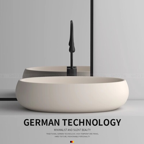 Simple and Unique Ceramic Countertop Basin Oval Cream Style Yellow Washbasin Bathroom Balcony Washbasin