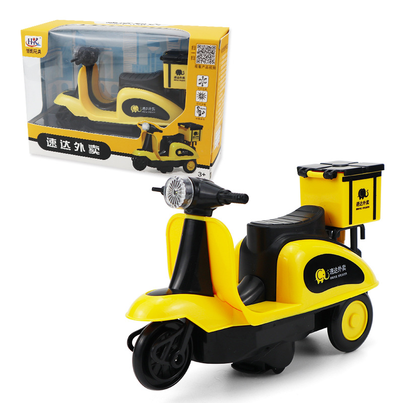 El mismo truco eléctrico de Tiktok motocicleta sonido y luz simulación giratoria entrega de comida para llevar coche juguetes educativos para niños al por mayor