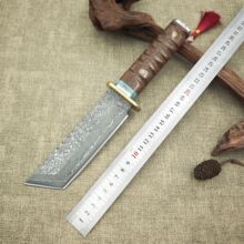 日式武士大马士革钢户外刀手工锻打野外求生多功能吃肉刀锋利小刀