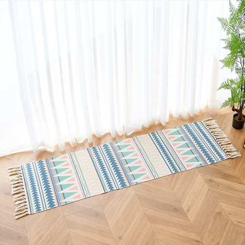 Nordic Minimalist Cotton Linen Geometric Entry Mat Living Room Sofa Coffee Table Bedroom Bedside Long Carpet Multifunctional Fringe Foot Mat