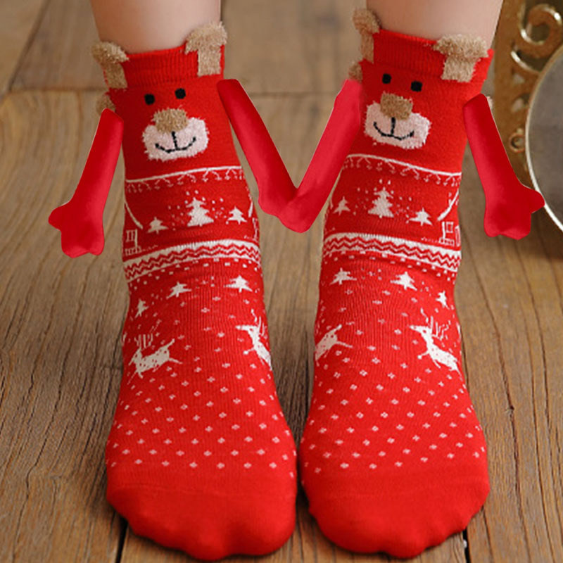Hand sock lovers magnetic suction cute in hand Christmas cotton paste magnet tube socks_voghion.com