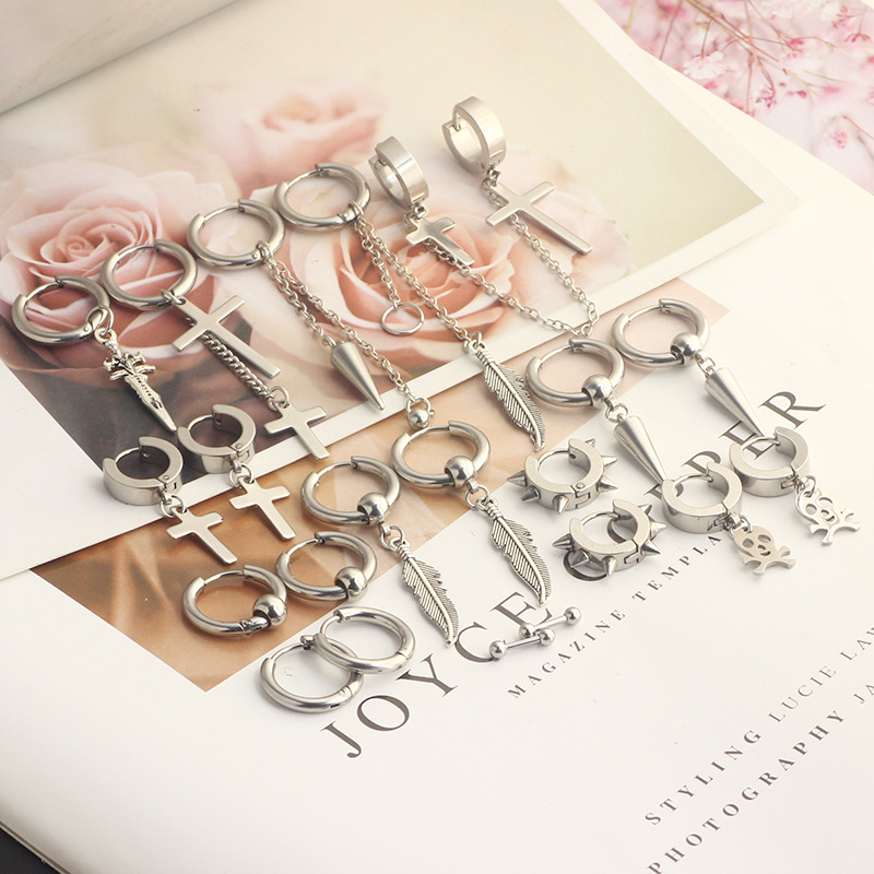 Fashion Titanium Steel Punk Earrings Stainless Steel Ear Jewelry Men Women Heart detail image 9