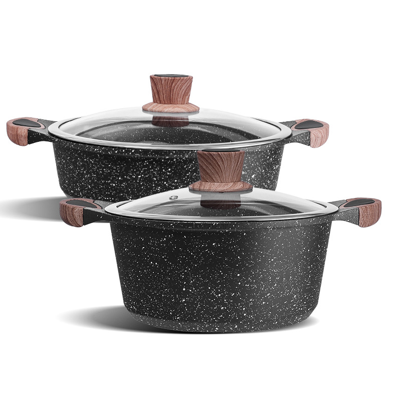 Sonqiang maifan olla de sopa de piedra olla de sopa doméstica de gas de doble oreja olla de aluminio palillos olla antiadherente Cocina de Inducción olla caliente olla especial