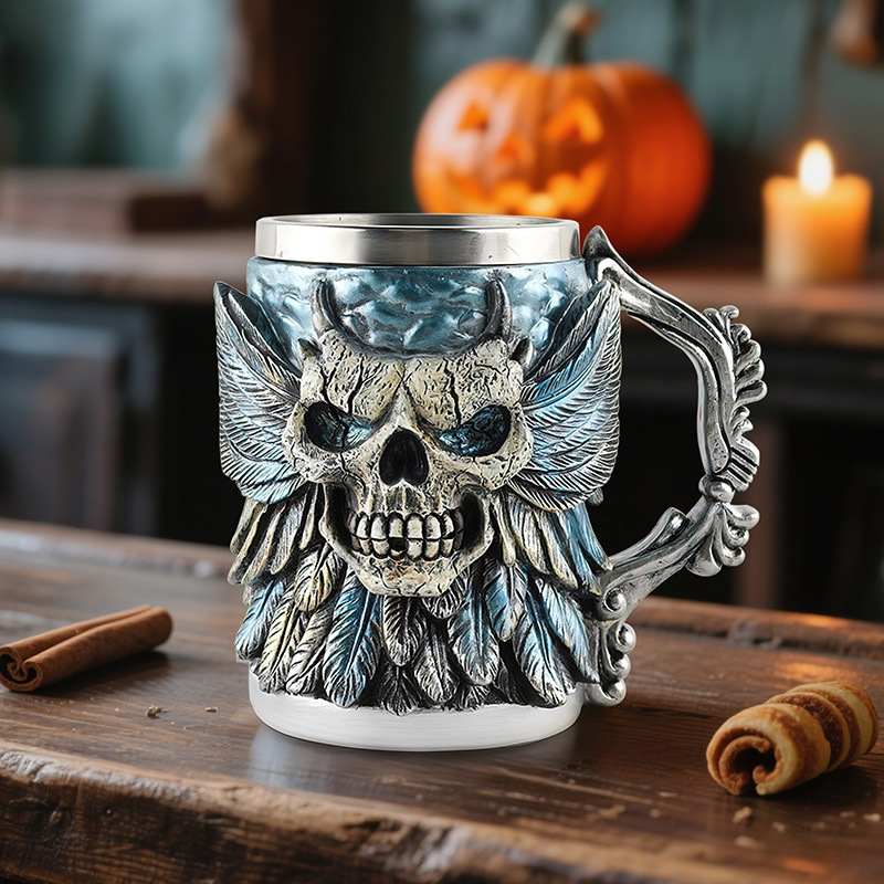  New Creative Resin Skull Beer Mug Home Tavern Desktop Decoration Halloween Gift Ornaments