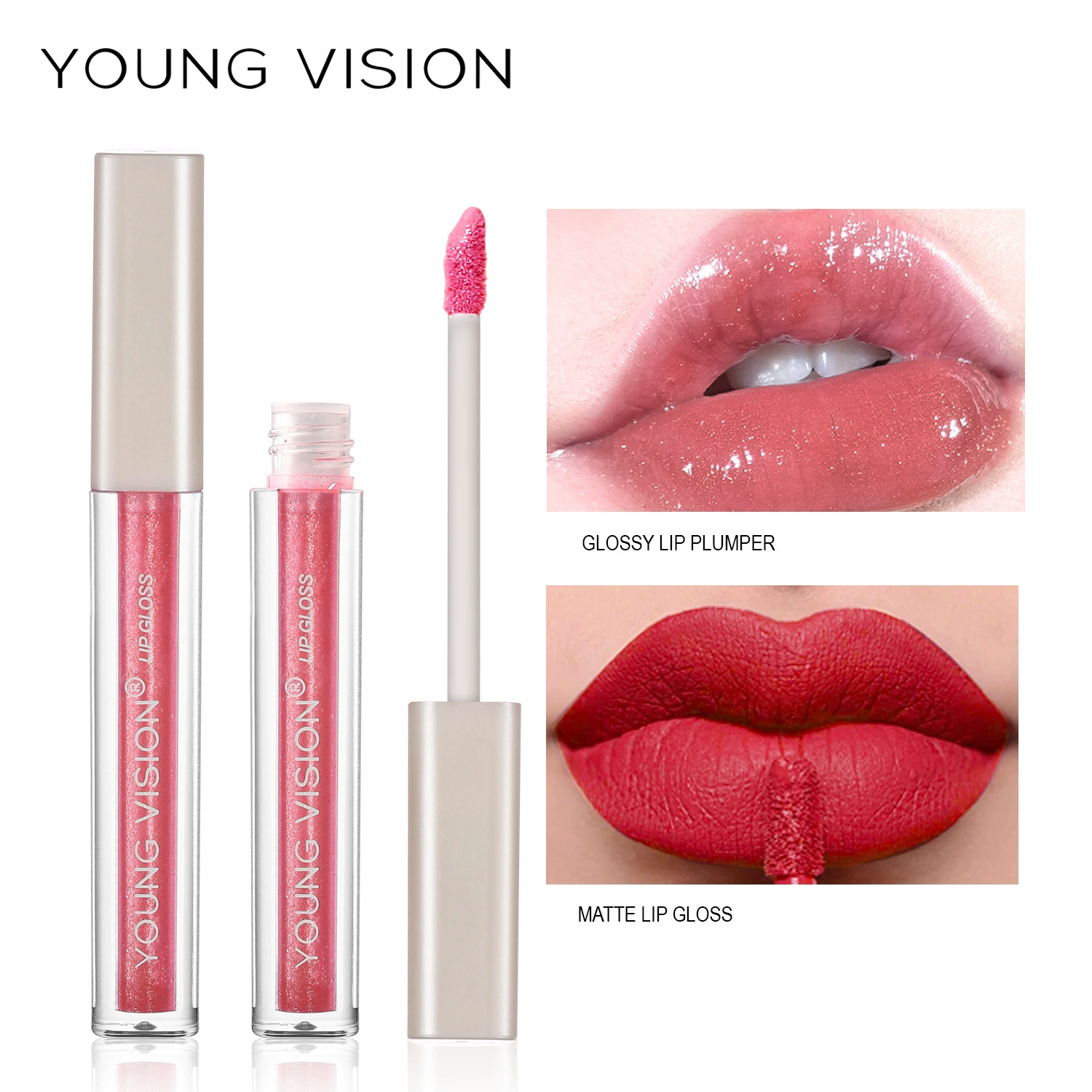 Matte Liquid Lipstick Set (YOUNG VISION), 6 Colors with Lip Plumper, 1.5 ml x6