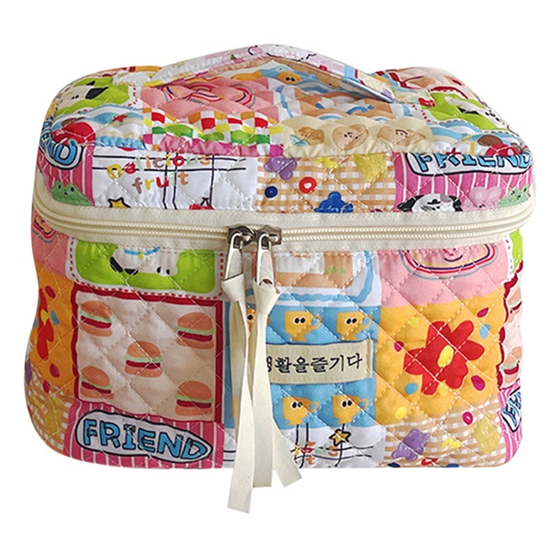 Corea del Sur flor oso acolchado bolsa de cosméticos hembra original lindo ilustración rompecabezas bolsa de lavado bolsa de almacenamiento de viaje portátil