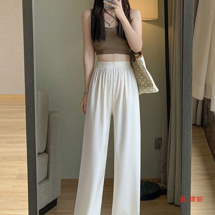 醋酸冰丝阔腿裤女年夏季薄款高腰垂感宽松直筒休闲防晒凉凉裤|undefined