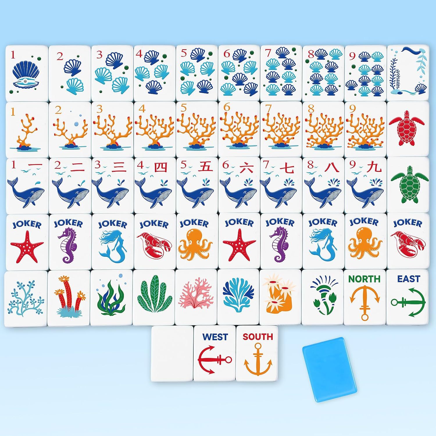 Cross-border Amazon US Mahjong 160 bare tiles ocean-themed American-style mahjong tiles in stock for wholesale