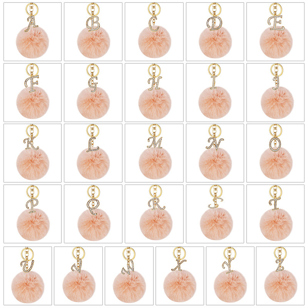 Cross-border 26 diamante-incrustado aleación inglés carta llavero imitación Rex conejo piel bola bolsa colgante felpa bolsa Accesorios