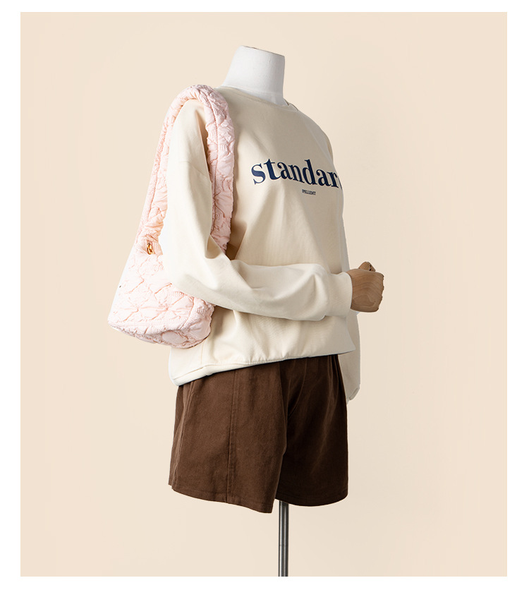 Small Korean lightweight autumn and winter shoulder with high-end feel, solid color diamond grid cotton clothing bag,_voghion.com