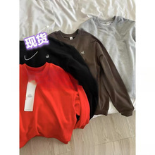 高版本潮流秋冬季字母LOGO圆领刺绣卫衣纯色简约款百搭卫衣女