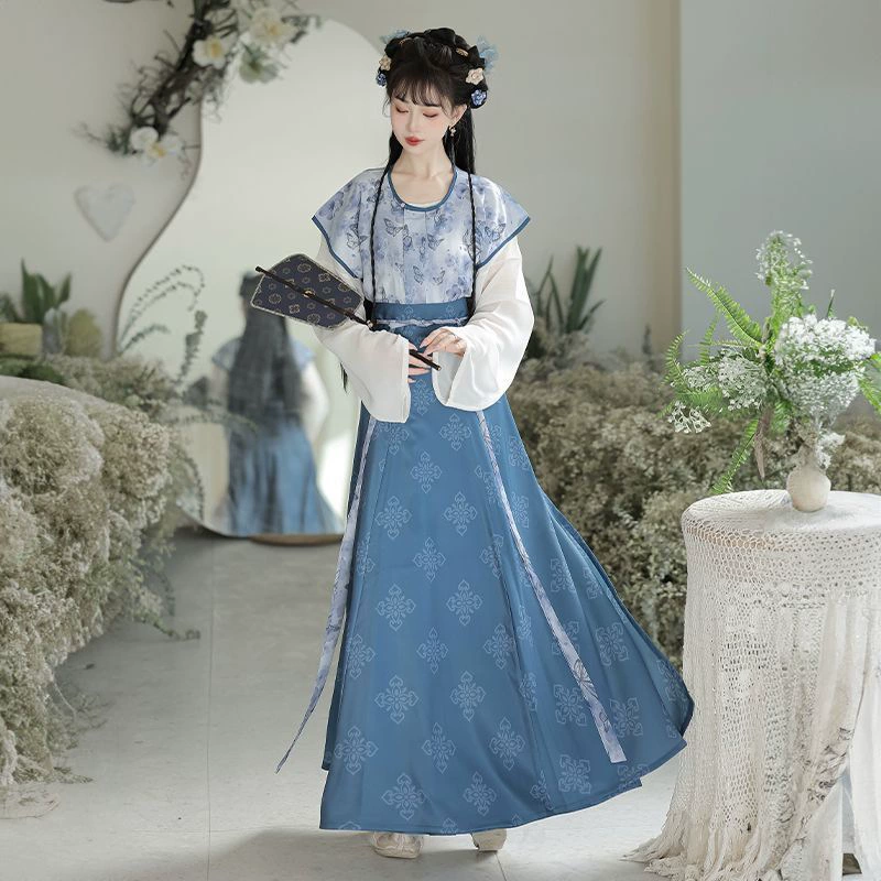 迎笙诺 Оригинал [Цветы и бабочки] Hanfu женское платье эпохи Тан китайский стиль по талии восьмислойная юбка ежедневный стройный стиль