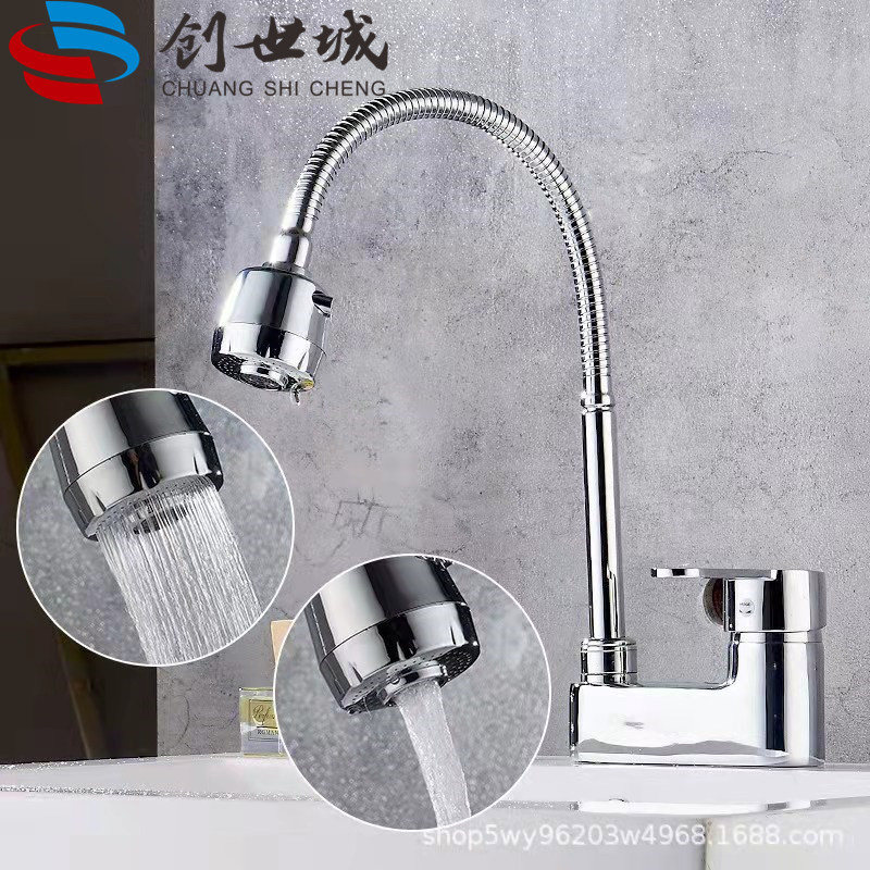 Brass washbasin, double-hole column basin, rotating faucet, bathroom for washing face and hair, cold and hot double-hole washbasin faucet details Picture
