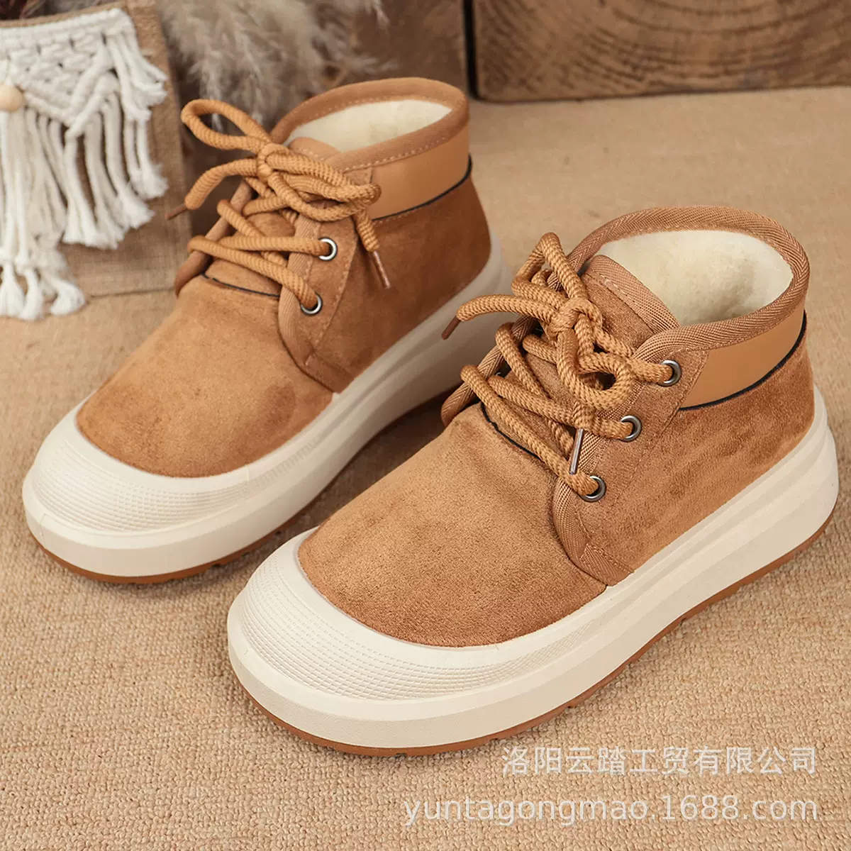 新款增高厚底雪地靴女系带短靴潮女鞋休闲鞋短靴可穿工厂批发