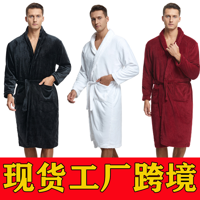 Nightgown Pajamas Women's Winter Thickened Flannel Bathrobe Spring and Autumn fleece-lined Long Men's Couple's Coral Fleece Bathrobe
