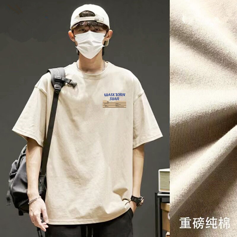 Heavy Cotton T-Shirt Men's Fashionable Brand American Style Printed Retro Short-sleeved Teenagers Fashionable All-match Casual Couple Clothing