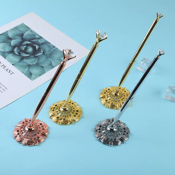 Plum holder diamond desk pen hotel front desk desktop signature pen bank counter desktop fixed ballpoint pen diamond pen