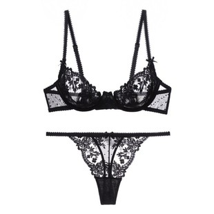 Cross-border French Underwear Sexy Pure Ultra-thin Floral Lace Underwear Summer Big Chest Small plus size Bra T-Pants
