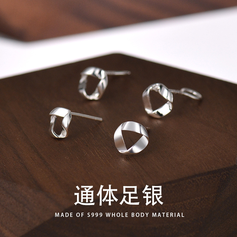 簡約耳釘女時尚百搭幾何莫比斯耳鈎睡覺不用摘批發S999銀通勤耳飾