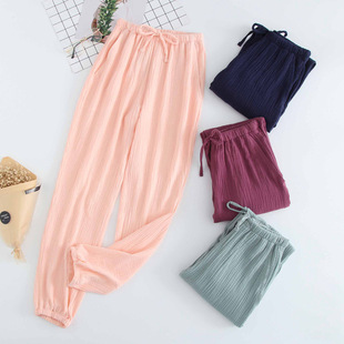Couple Pajamas Cotton Double-Layer Gauze Men's and Women's Home Pants Large Size Middle-Aged Youth Pants Simple Soft Spring and Summer Style