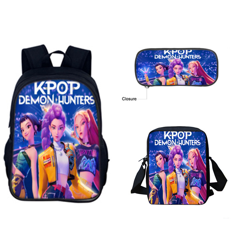 跨境新品Huntrix Kpop印花周边背包猎魔女团中小学生挎包笔袋套装|undefined