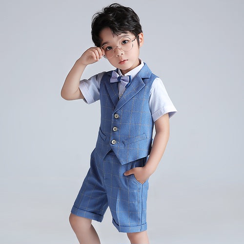 Flower Boys toddlers wedding party dress suit British style kids piano singers chours graduation stage performance uniforms grid children presided clothes