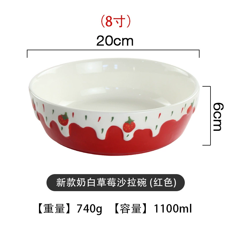 Ceramic tableware set, handmade strawberry design, 3-piece home dining kit