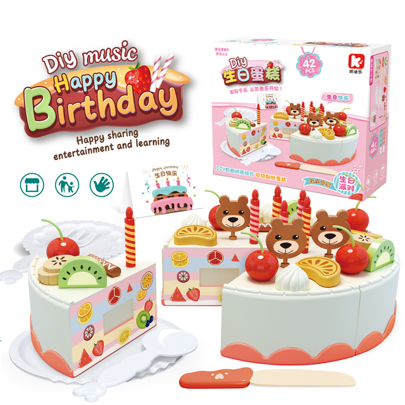 New Birthday Cake Fruit Cutting Fun Set for Boys and Girls, Children, Baby Pretend Play Food Simulation Kitchen Toy