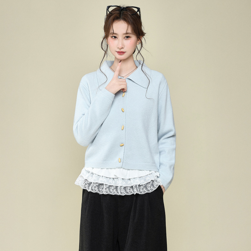 Light Blue Lapel Thickened Knitted Sweater Jacket Long-Sleeved 2026 Autumn and Winter New Style Loose Slimming Cardigan Top for Women Light Blue Lapel Thickened Knitted Sweater Jacket Long-Sleeved 2026 Autumn and Winter New Style Loose Slimming Cardigan Top for Women