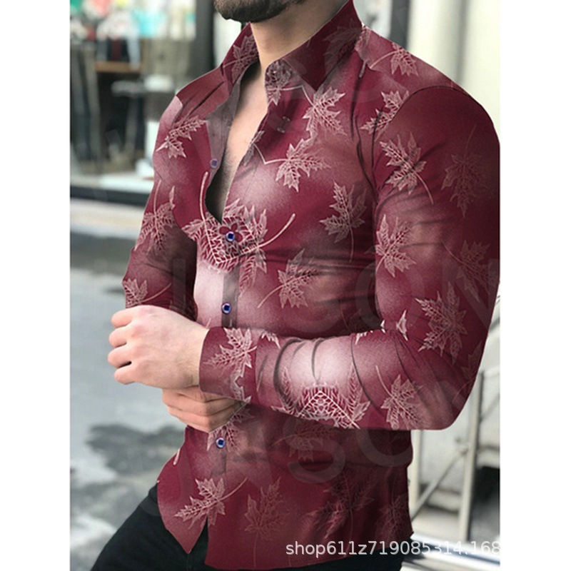 Nueva camisa de manga larga de solapa de los hombres europeos y americanos 3D Impresión digital popular camisa casual superior ventas directas de fábrica