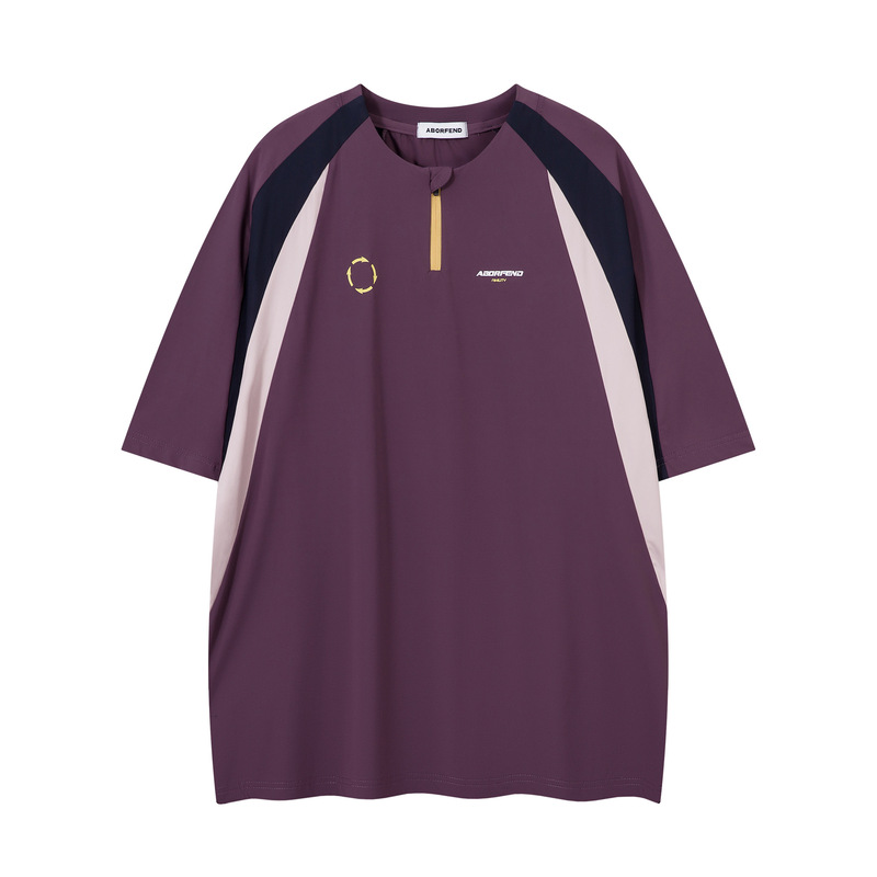 Bf.Borfend Spliced ​​Ice-Sense Sun Protection Fit Quick-Drying Cycling Outdoor Sports Short-Sleeved Half-Zip Round Neck T-Shirt