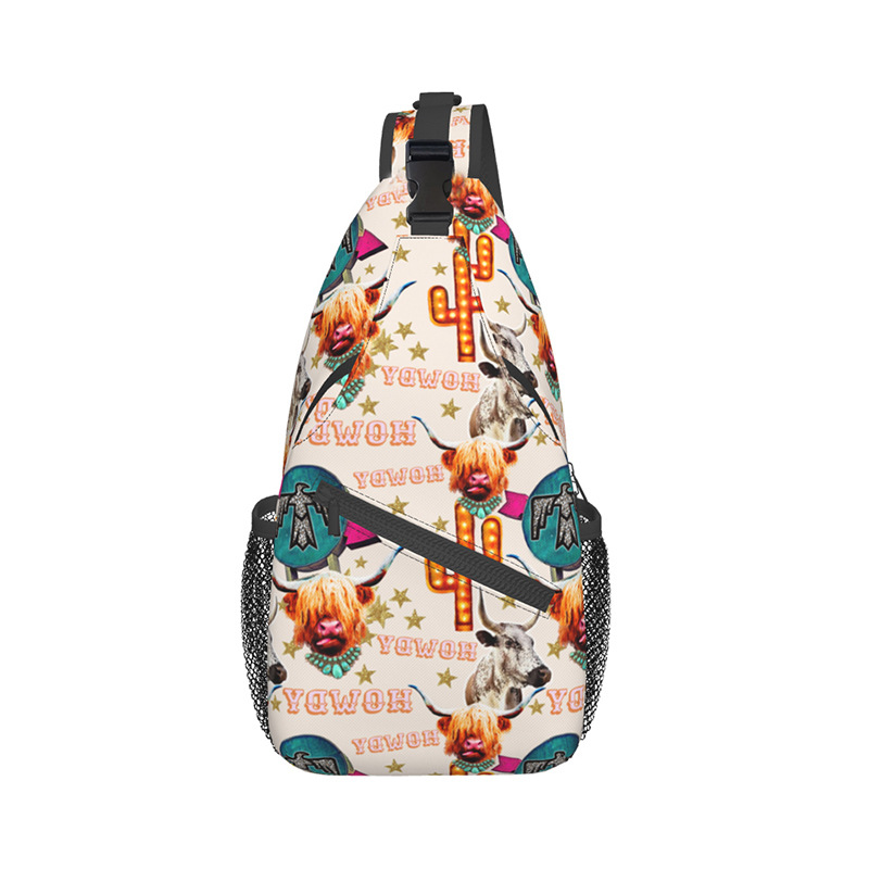 Bolso de pecho con estampado de dibujos animados transfronterizos Bolso de mensajero para hombre Bolso de pecho casual ligero de gran capacidad Bolso de lona simple para mujer de alto valor