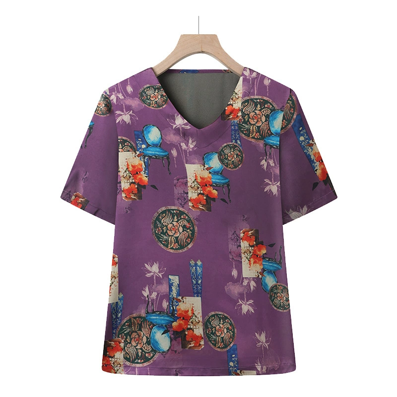 Летние тонкие футболки для женщин среднего и пожилого возраста, летняя одежда для старух, модная бабушкинская одежда с короткими рукавами.