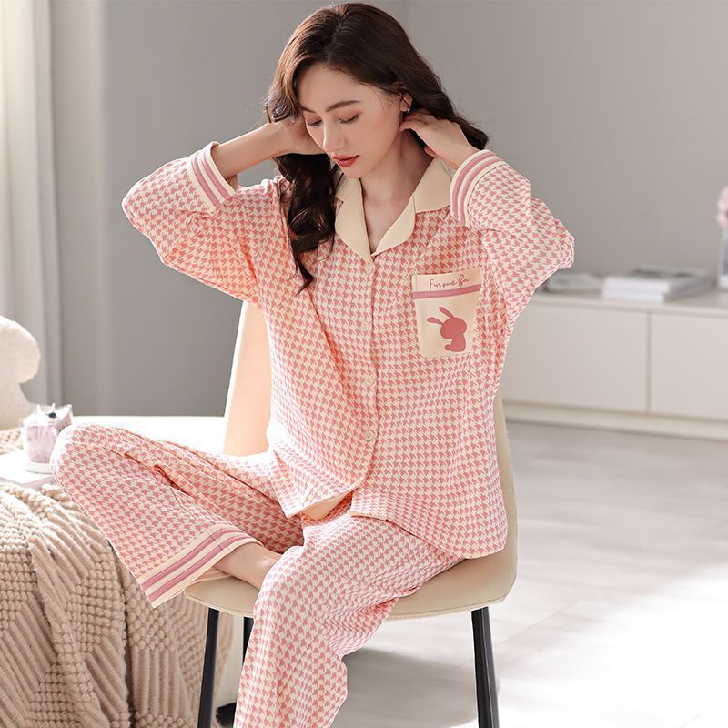 Pijamas de mujer 100% algodón primavera y otoño ropa de abrigo de manga larga ropa de hogar Verano de gran tamaño dulce traje de mamá de mediana edad