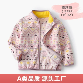 2026秋冬新款女宝宝摇粒绒印花外套薄款民族风菱格夹克儿童wy1589