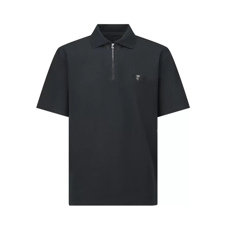 Cross-Border P Brand Triangle Metal Leather Label Half-Zip Polo Shirt Short-Sleeve T-Shirt for Men, New Summer Style Half-Sleeve Tee