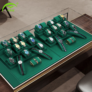 Today Weichuang watch display props green microfiber high-end watch stand counter display watch live display stand