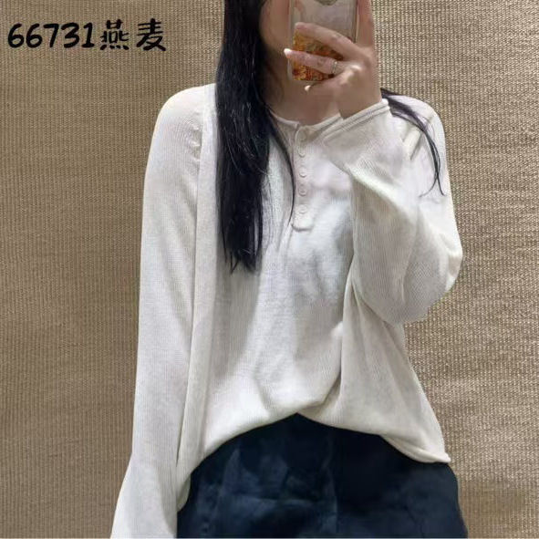 长袖针织衫 2025秋季新款 气质慵懒宽松百搭圆领纯色上衣女66731|undefined