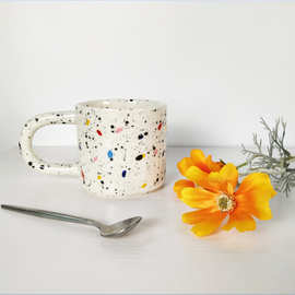 韩系INS大耳杯碟新款手绘陶瓷马克杯碟大把手办公室水杯碟咖啡杯