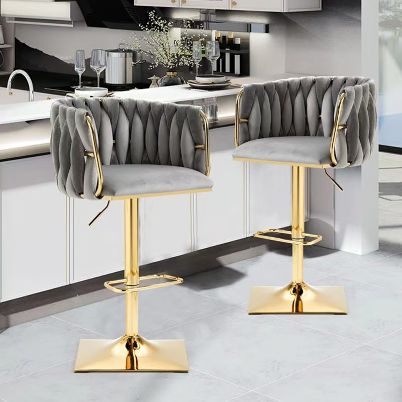 Silla de bar giratoria de elevación de lujo simple silla de bar de recepción moderna silla de metal trenzada personalizada silla alta