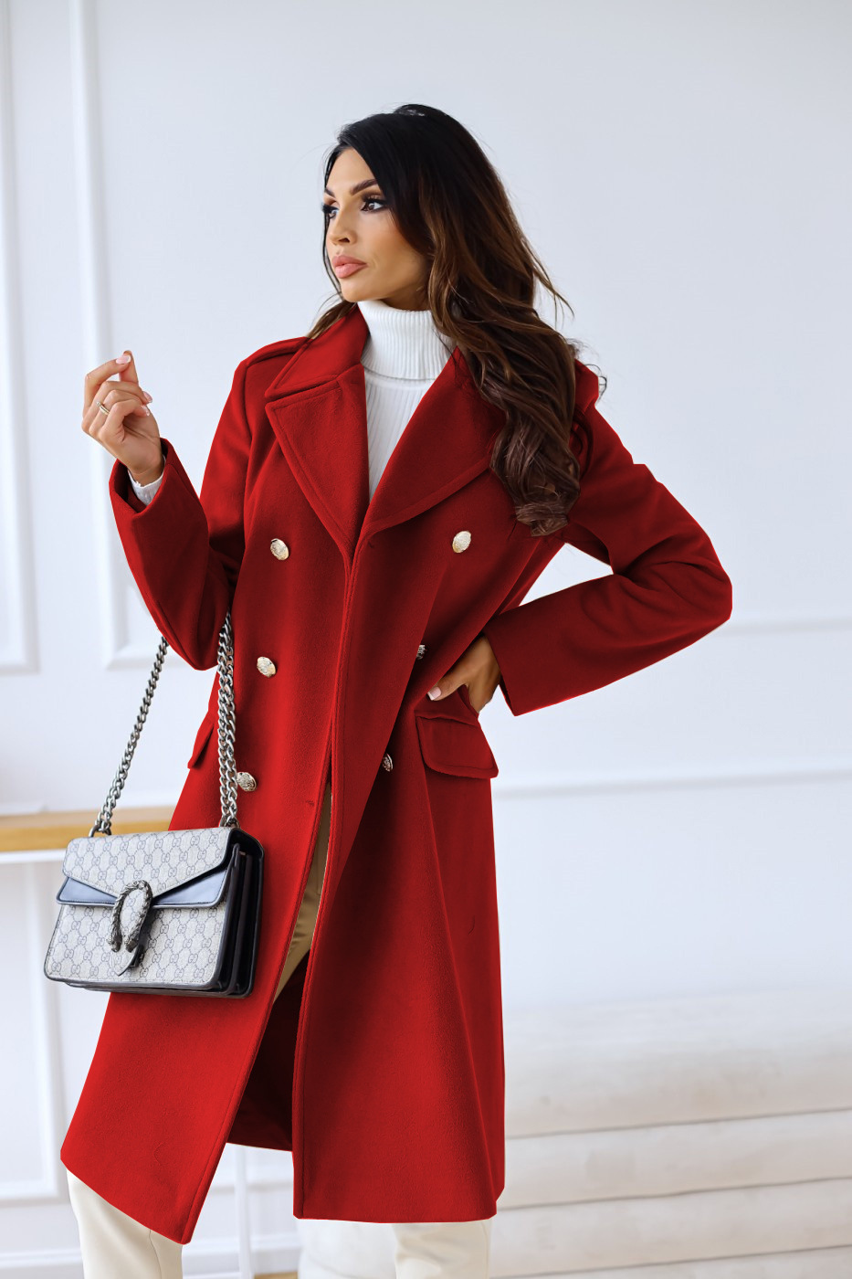 Women's Fashion Solid Color Patchwork Double Breasted Coat Woolen Coat display picture 3